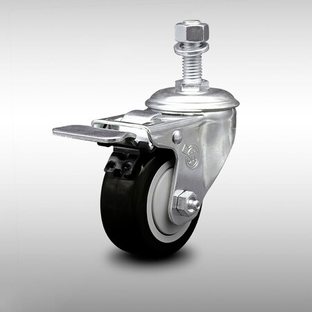 Service Caster 3 Inch SS Black Polyurethane 12mm Threaded Stem Caster with Total Lock Brake SCC-SSTSTTL20S314-PPUB-BLK-M1215